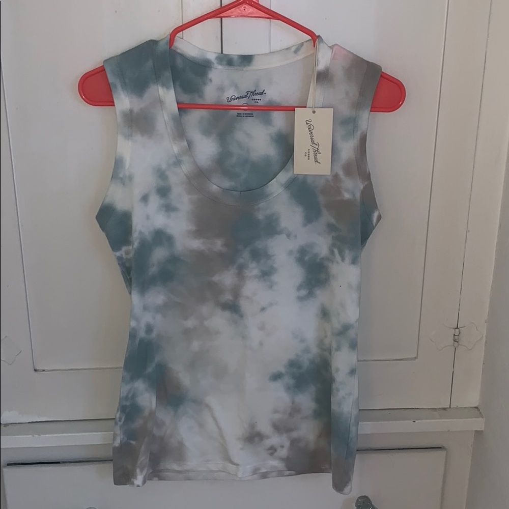 Blue and grey tie dye tank top